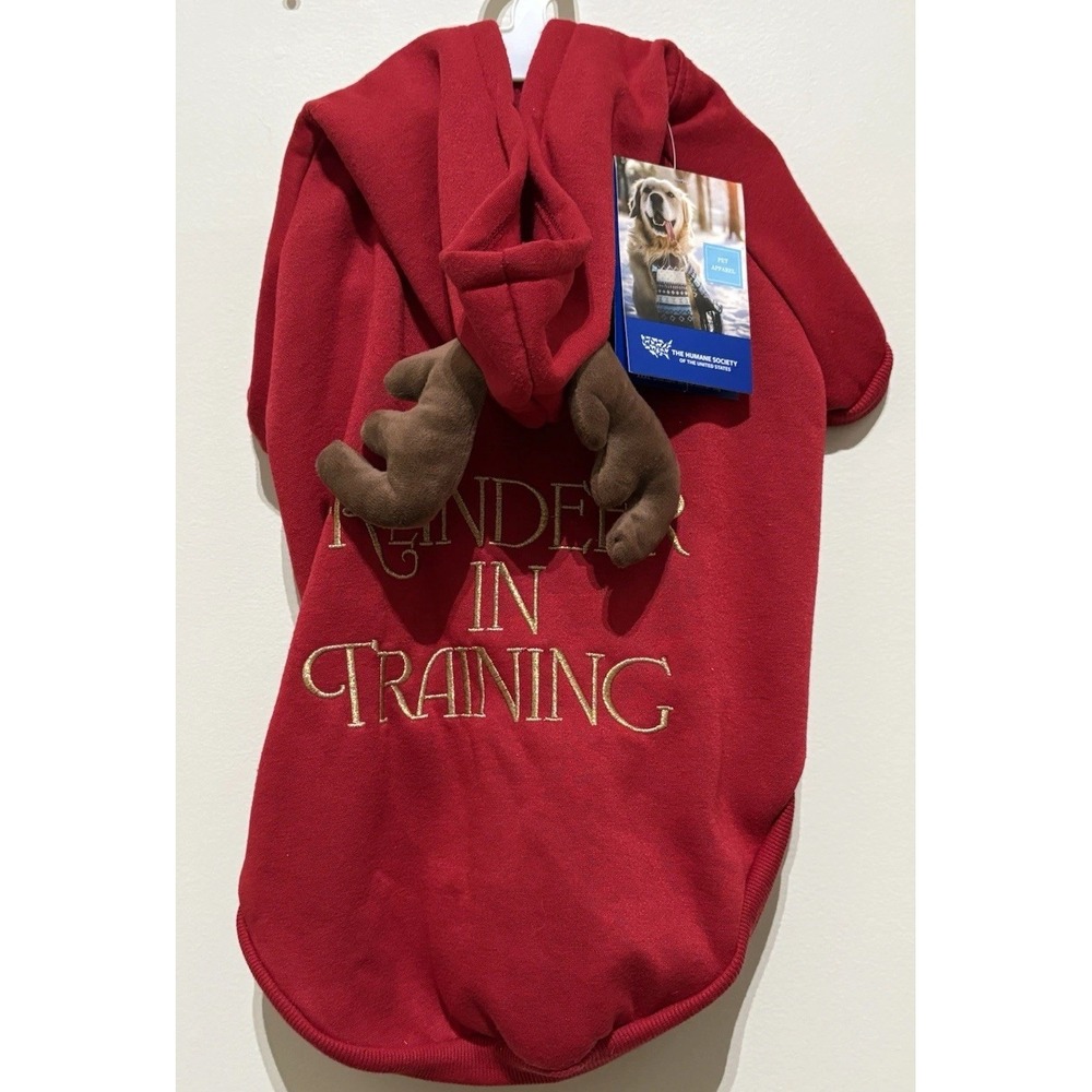 Humane Society Red Reindeer In Training Christmas Dog Hoodie Antlers Size L